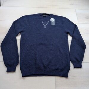 NEW Goodlife Mens Alpaca Blend Textured Knit Crewneck Sweater Navy Blue Large